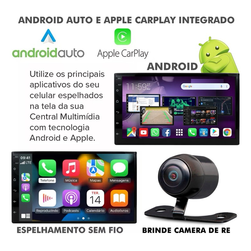 Detalhes do Multimídia Android Auto CarPlay Sem Fio GPS + Moldura Duster Sandero Logan Kwid Captur + Camera de ré