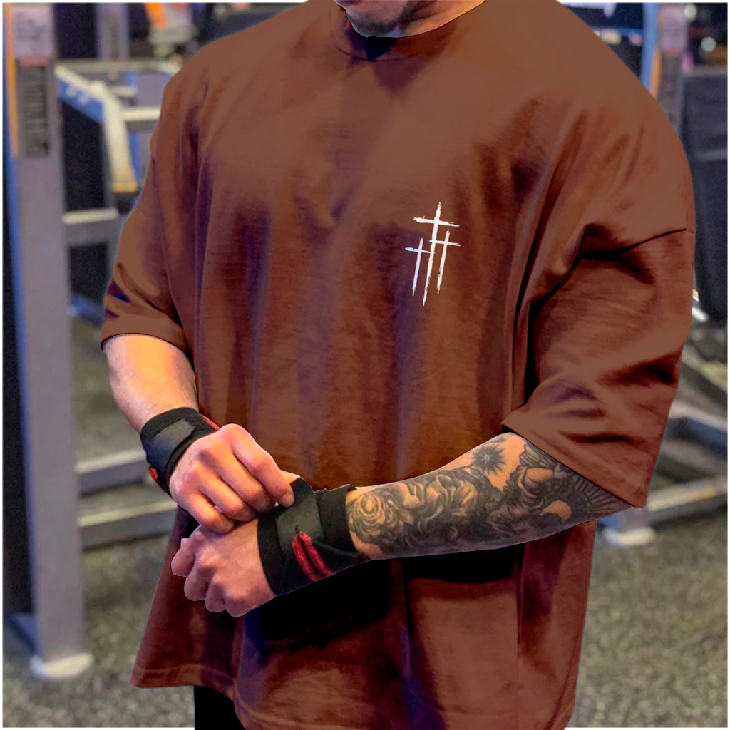 Camiseta Camisa Oversized Fé Cruzes Gym Academia Motivação Americana Algodão Confortável