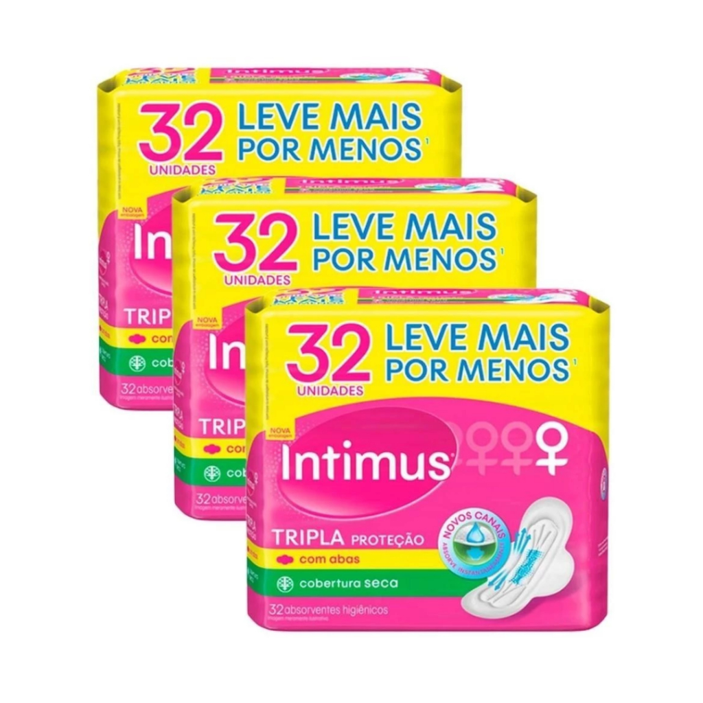 Kit 3 Absorvente Intimus Tripla Proteção c/Abas - Seca 32 und
