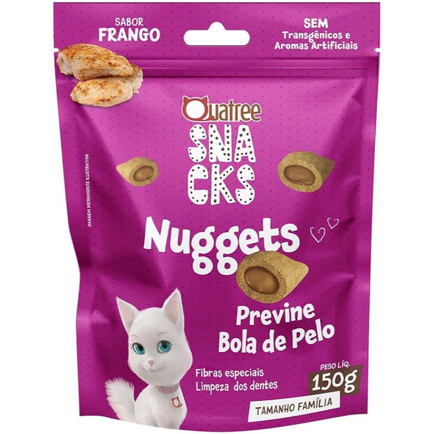 Snack Quatree Nuggets Para Gatos Bola de Pelo Sabor Frango 150g em Oferta na Shopee
