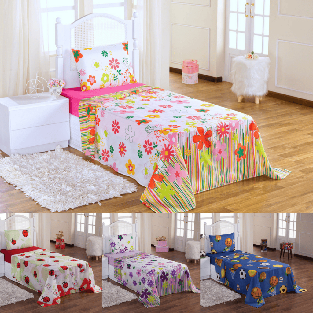 Jogo de Cama Infantil Solteiro com 3 Peças Kids Estampado Tecido Micropercal