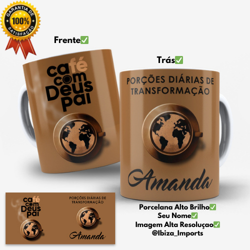 Caneca  Café Com Deus Pai 2025 COM SEU NOME Xicara Personalizada Ultra Brilho