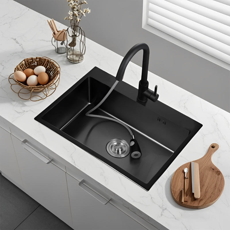 Kit Cuba Aço Inox C/ Torneira Flexível Gourmet Cozinha Black 75*45*22