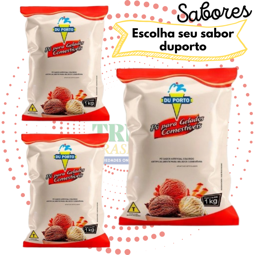 Saborizante Du porto Pó Para Sorvetes Picolés Geladinhos e Comestíveis Vários Sabores 1Kg