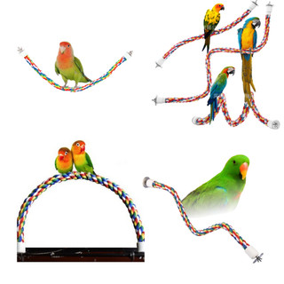 Poleiro Pássaro Papagaio Calopsita Corda De Algodão Colorido Com Aste Prendedora 40Cm Bolsa Mochila