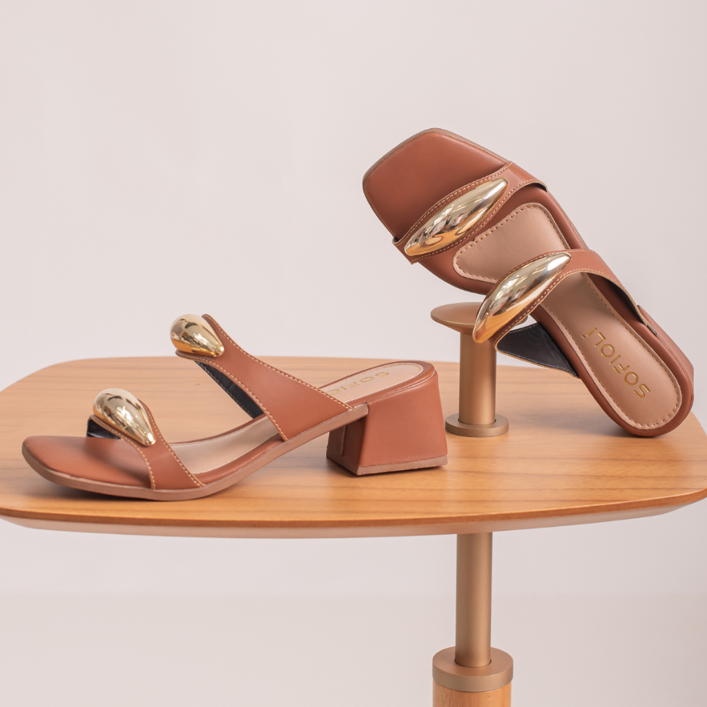 Tamanco Feminino Salto Médio Bloco Sandália Apliques Metalizadados Confortável Moda Origin...