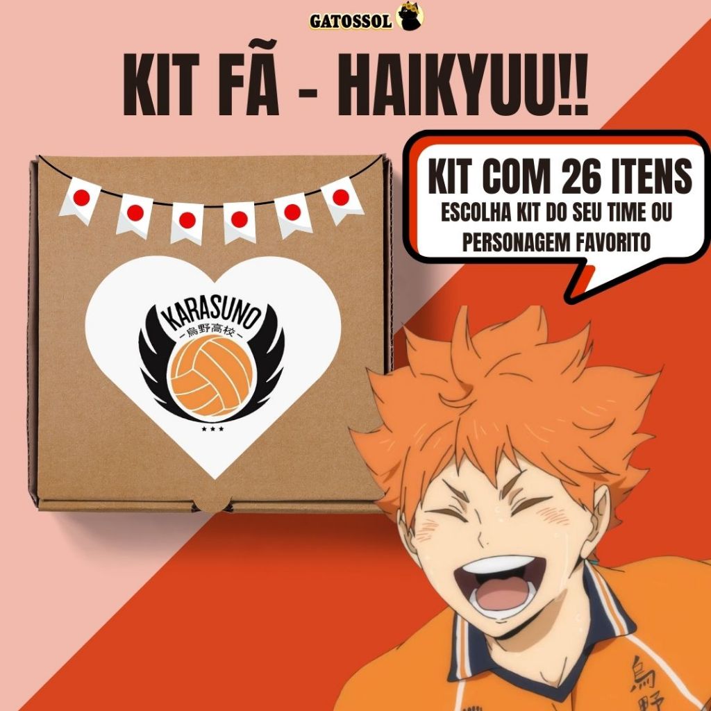 KIT FÃ - ANIME HAIKYUU!! - Hinata, Kageyama, Karasuno, Kenma, Nekoma - Bottons, Broche, Chaveiro, Ímã, Mini fotos, Boton
