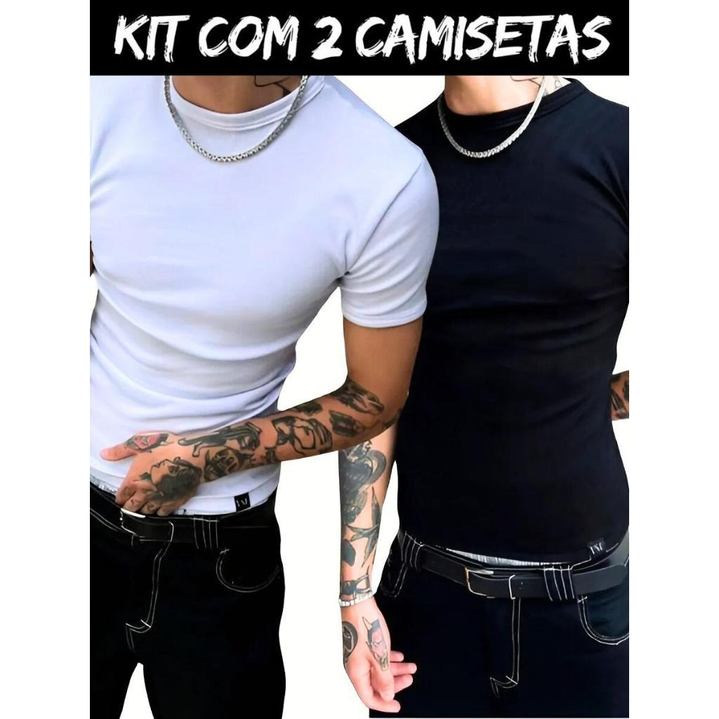 Kit 2 Camiseta Canelada Masculina Modelo Americano Básico Americana Blusa Masculina Camisa Slim Just