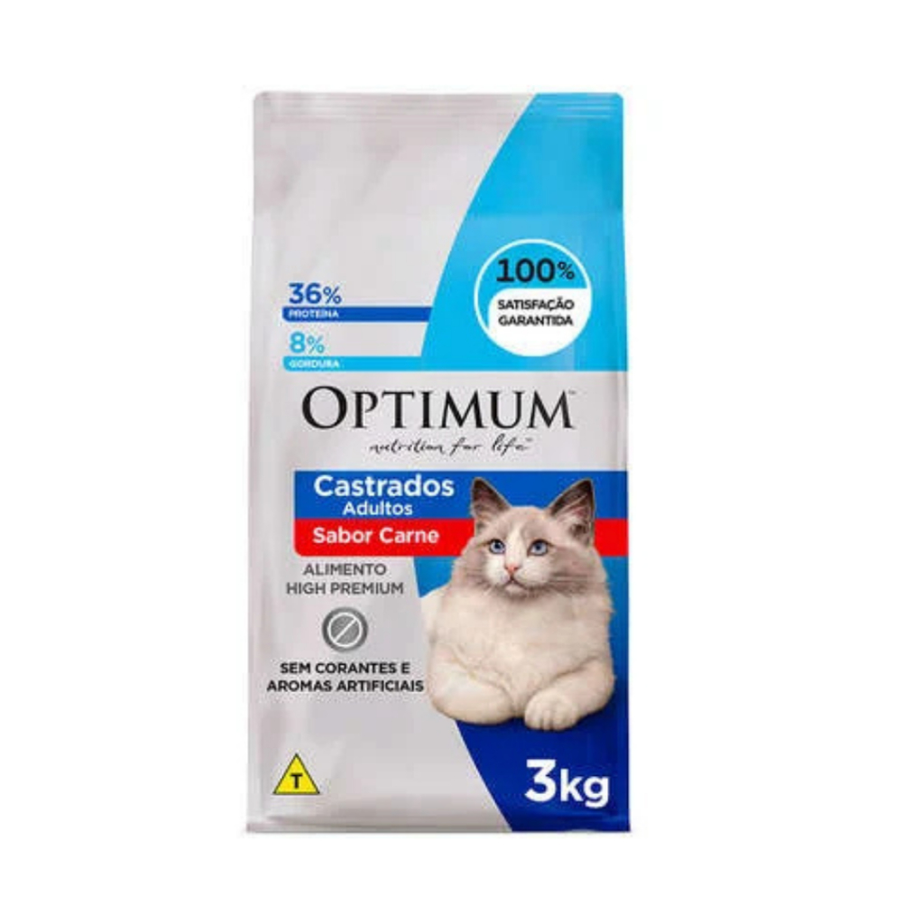 Ração Seca Optimum Carne para Gatos Adultos Castrados 3kg em Oferta na Shopee