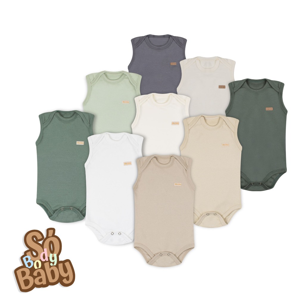 Kit 3 Body Regata Ribana Liso Menino/Menina - Verão - Tamanhos P/M/G/1 Ano