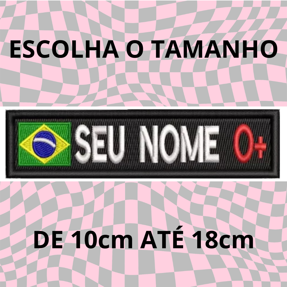 Patch Tarja Nome Tipo Sanguíneo Termocolante Velcro Tarjeta Identificação Sutache até 18cm