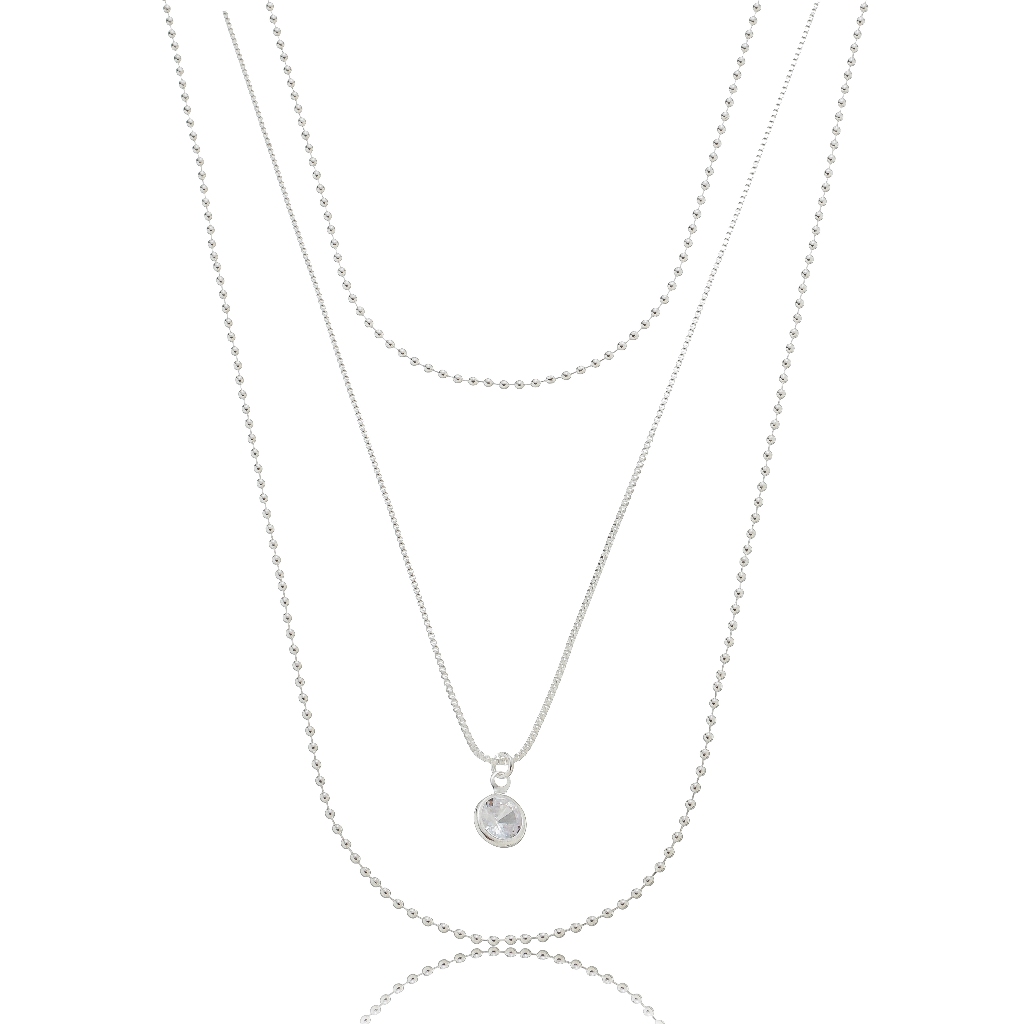 Colar triplo (3 em 1) bolinhas e ponto de luz banhado à prata 925 em Oferta na Shopee