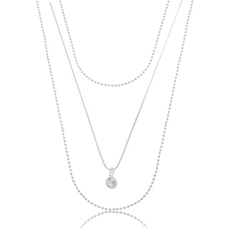 Colar triplo (3 em 1) bolinhas e ponto de luz banhado à prata 925 em Oferta na Shopee