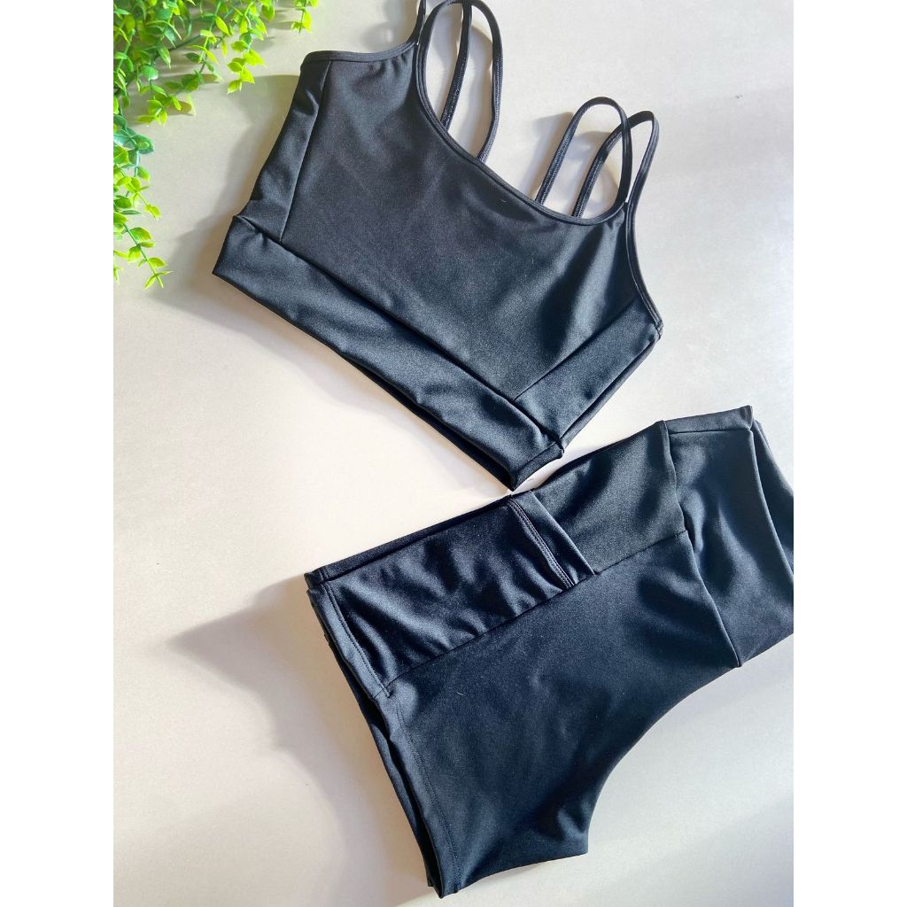 Conjunto de Academia Top alças e Short Bolsos Laterais  Poliamida Premium ZERO Transparência