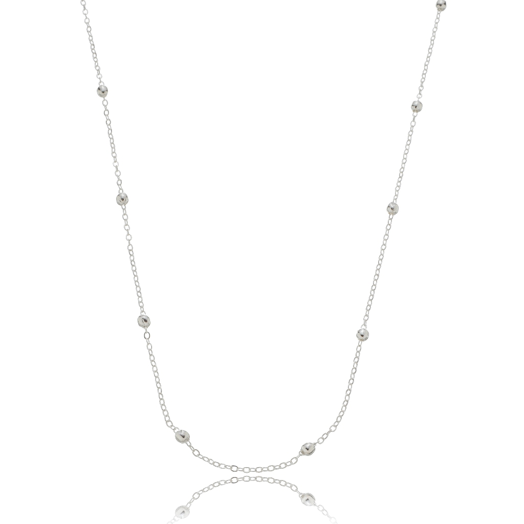 Colar longo bolinhas banhado à prata em Oferta na Shopee