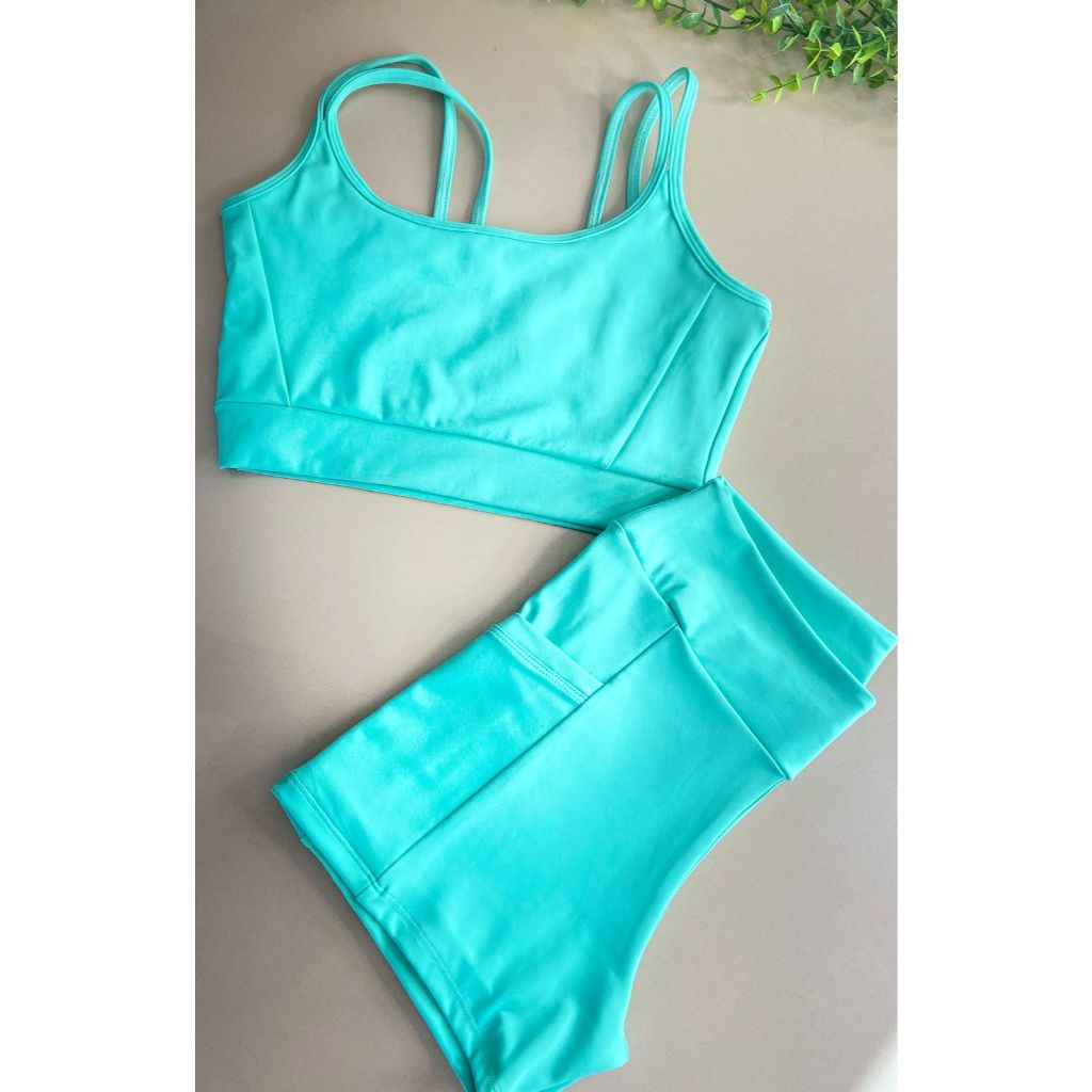 Conjunto de Academia Top alças e Short Bolsos Laterais  Poliamida Premium ZERO Transparência