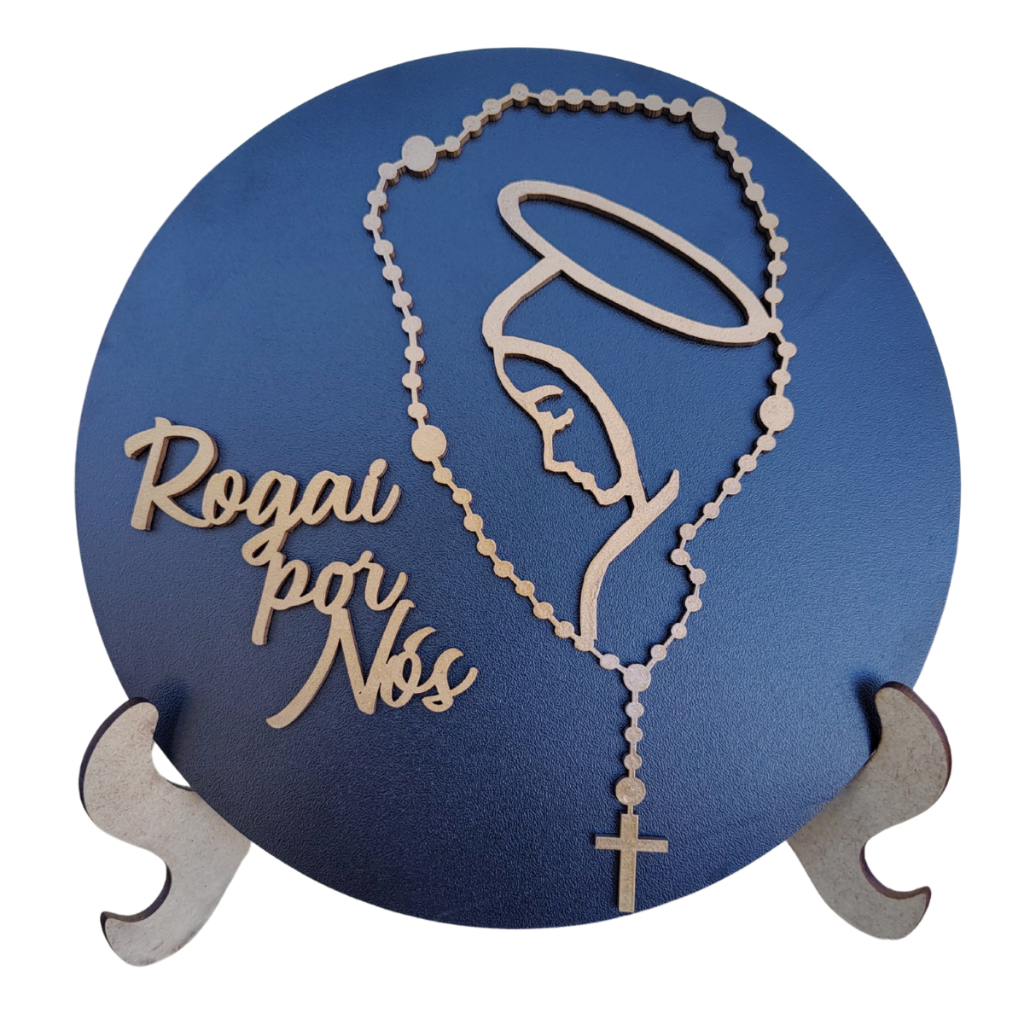 Placa Decorativa Rogai Por Nós, Terço Nossa Senhora 20cm Mdf, quadro religião católica, oração ave maria, religiosa