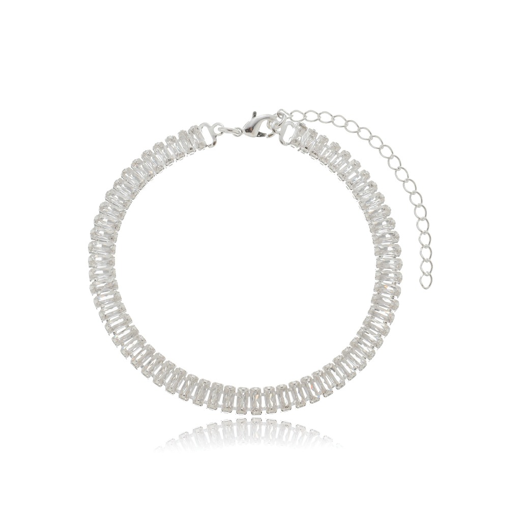 Pulseira zircônias baguete cristal banhada à prata 925