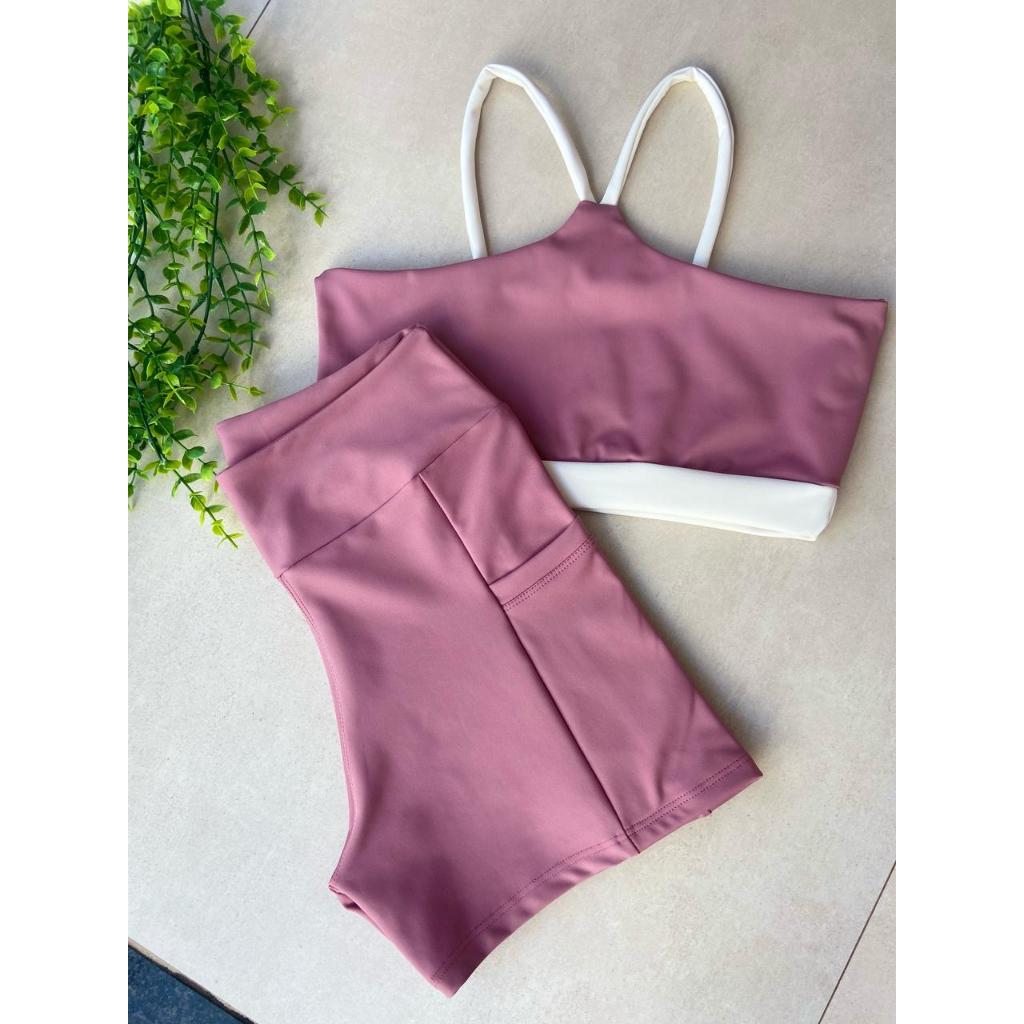 Conjunto de Academia Top e Short Bolsos Laterais  Poliamida Premium ZERO Transparência