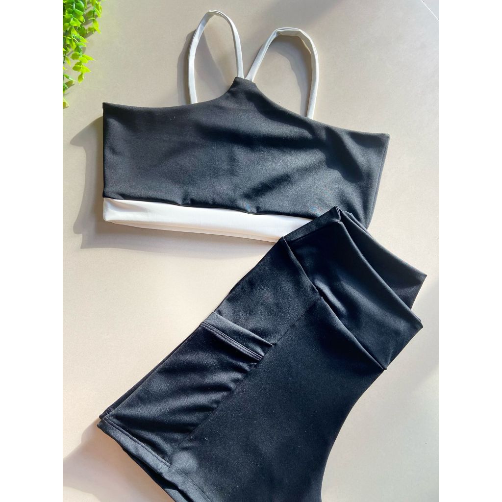 Conjunto de Academia Top e Short Bolsos Laterais  Poliamida Premium ZERO Transparência