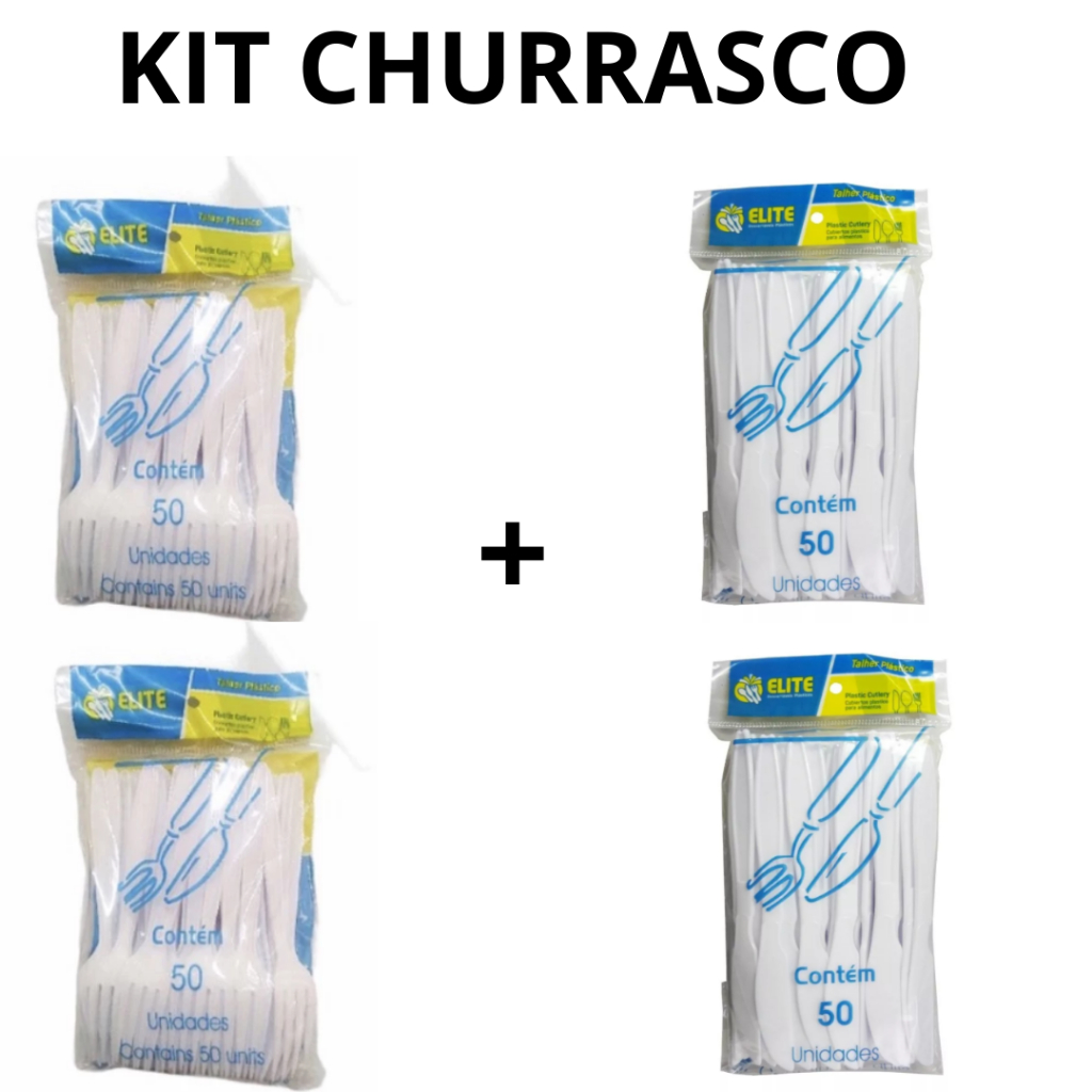 Kit Talher Garfos E Facas Descartável Reforçada Churrasco Preto Promoção