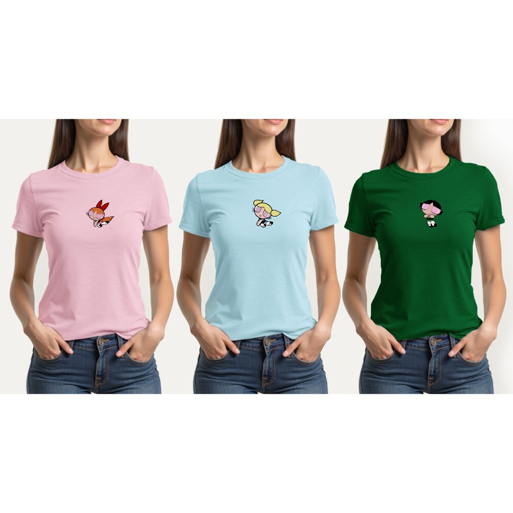 Kit Com 3 Camisa Feminina Super Poderosas Powerpuff Girls Baby Look Lindinha - Docinho - Florzinha