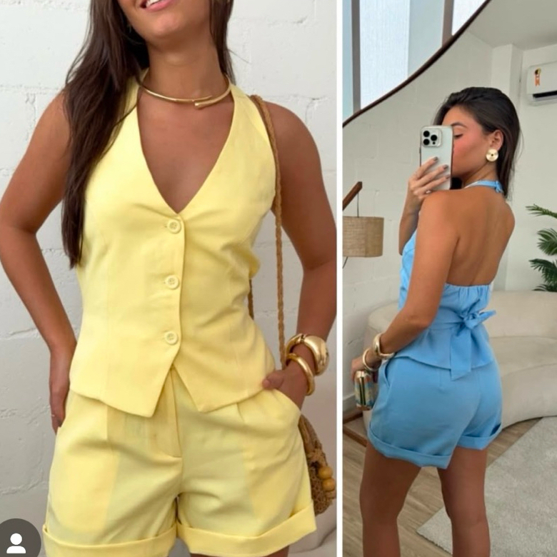 Conjunto De Alfaiataria Colete e Chort Moda Feminina Verão