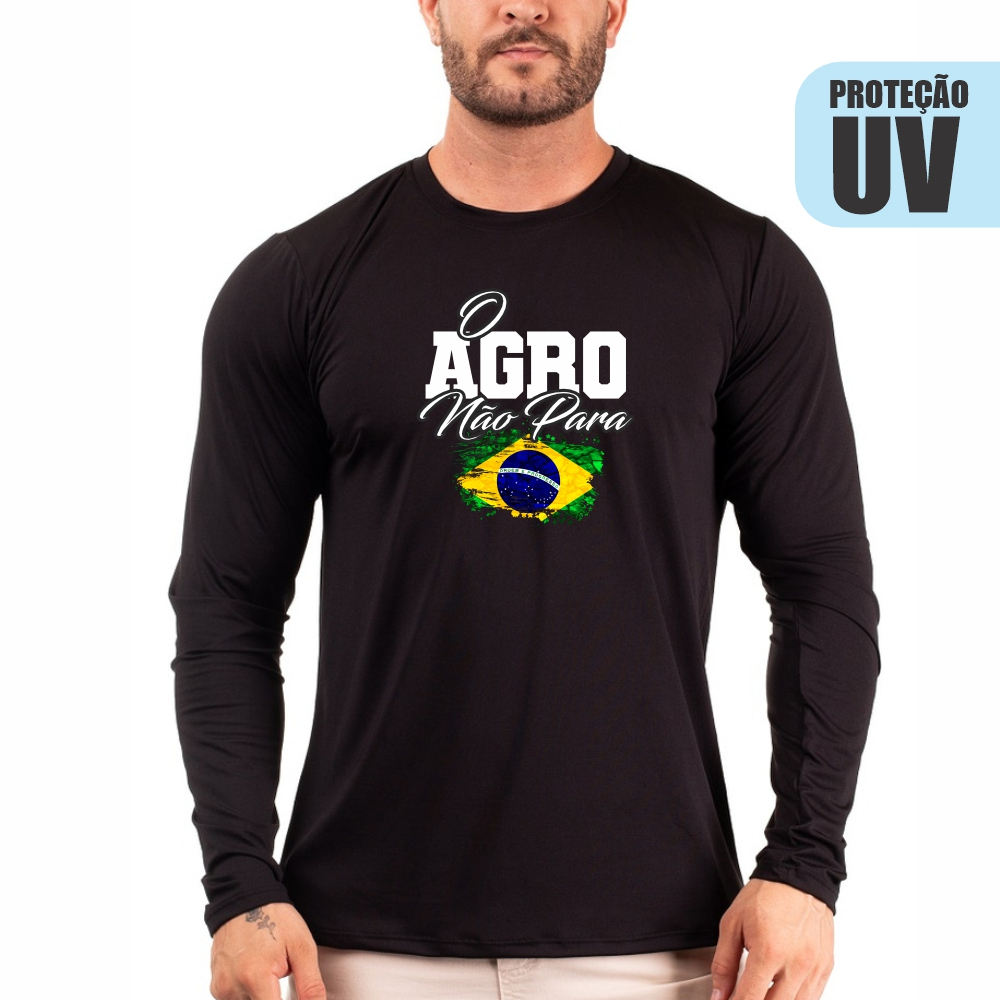 Camisa Camiseta do Agro Manga Longa Masculina Proteção UV Rodeio  Bruto Trator Brasil