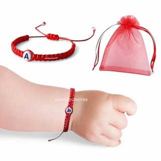 Pulseira vermelha de proteção Kabbalah infantil e bebê com letra inicial e saquinho em Oferta na Shopee