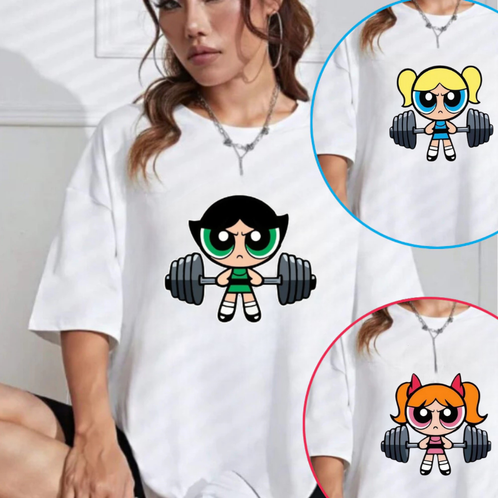 Camiseta Oversized T-shirt As Meninas Super Poderosas Gym Fitness Academia Musculação Blusão Treino Streetwear