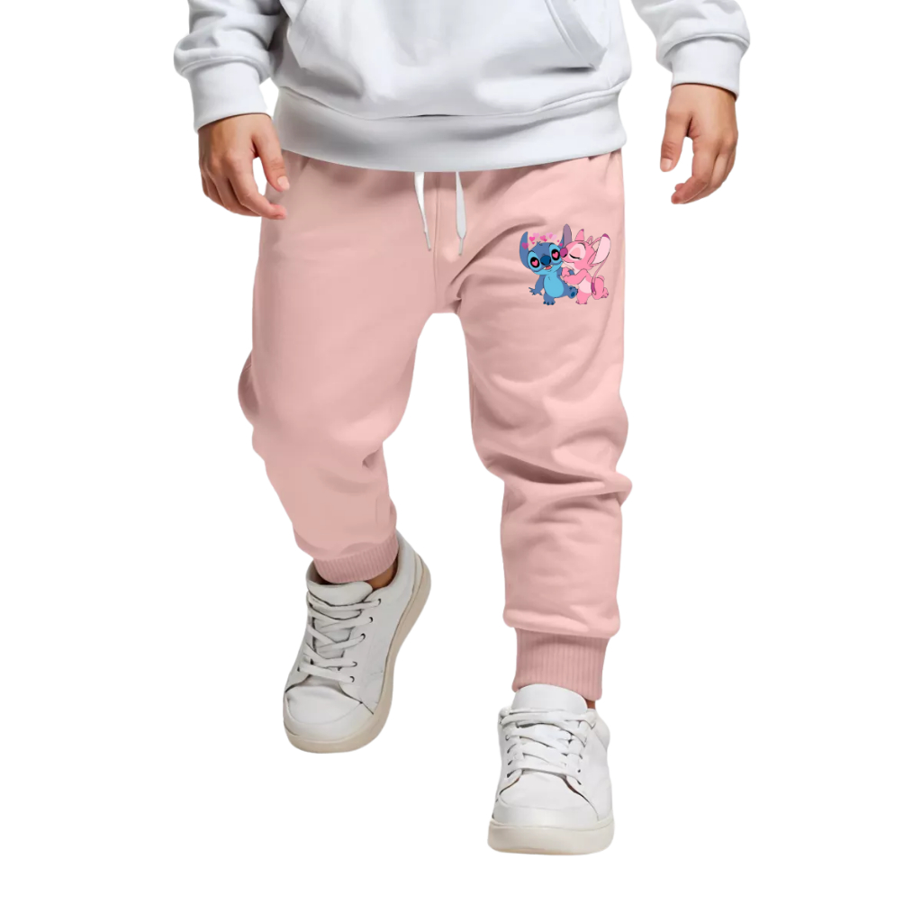 Calça Moletom Infantil Algodão Stitch E Angel Apaixonados Fofo Disney Lilo & Stitch