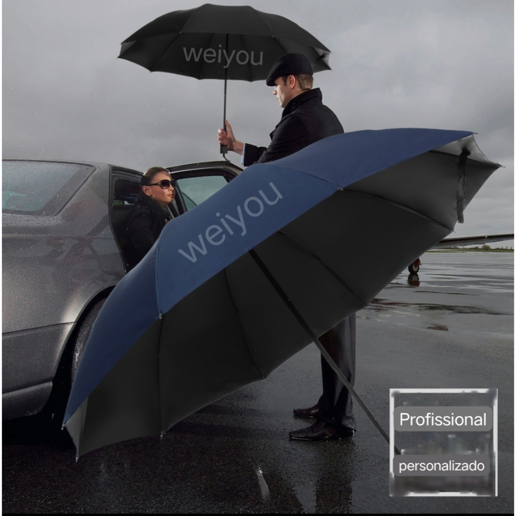 Guarda-chuva  extra grande, todo preto, com dez hastes