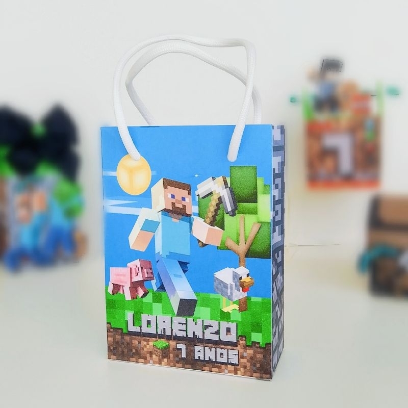 Sacolinhas Personalizada Minecraft - Lembrancinha para Festa Minecraft  - Aniversário - Mimos Personalizados