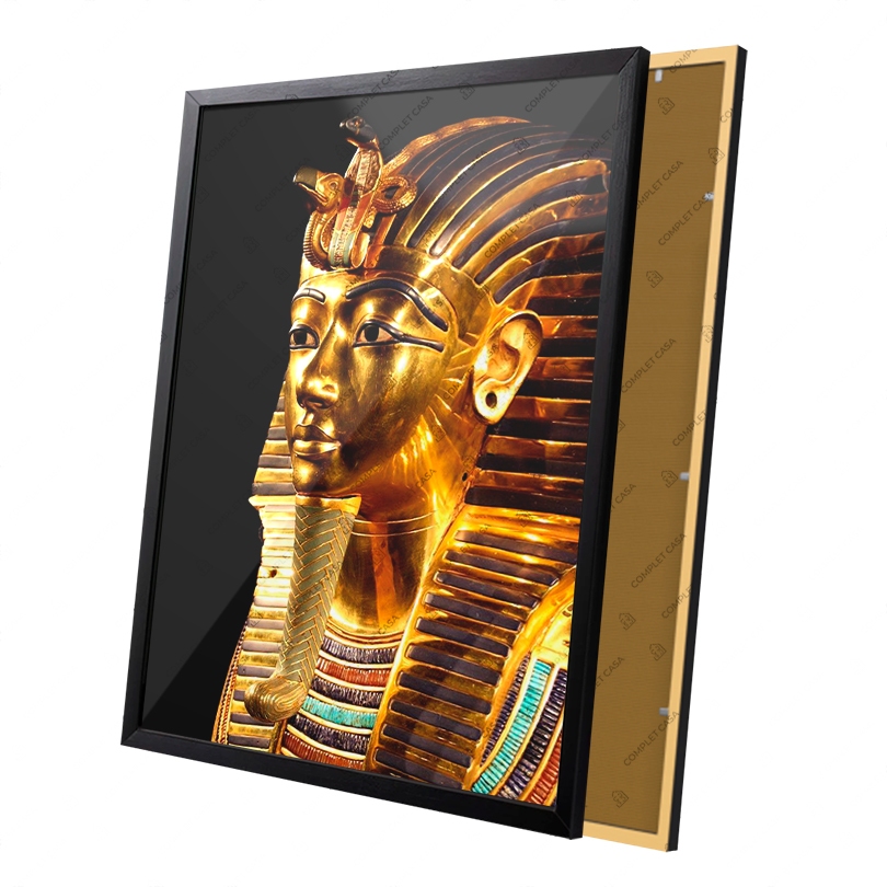 Quadro Faraó Do Antigo Egito Dourado Moldura e Vidro