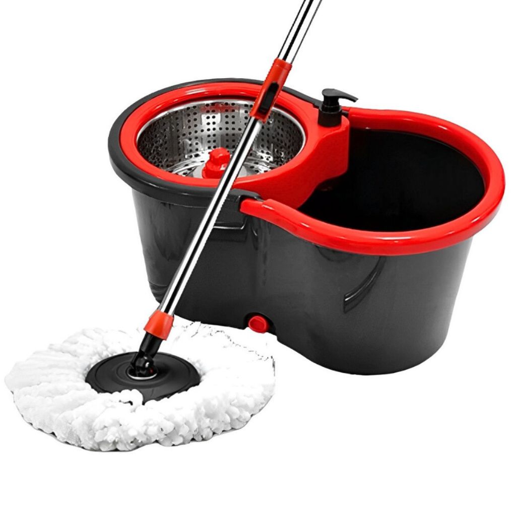 Mop Balde Cesto Giratório Inox Esfregão Refil Dispenser Rodinhas Alça Limpeza Pesada Faxin...