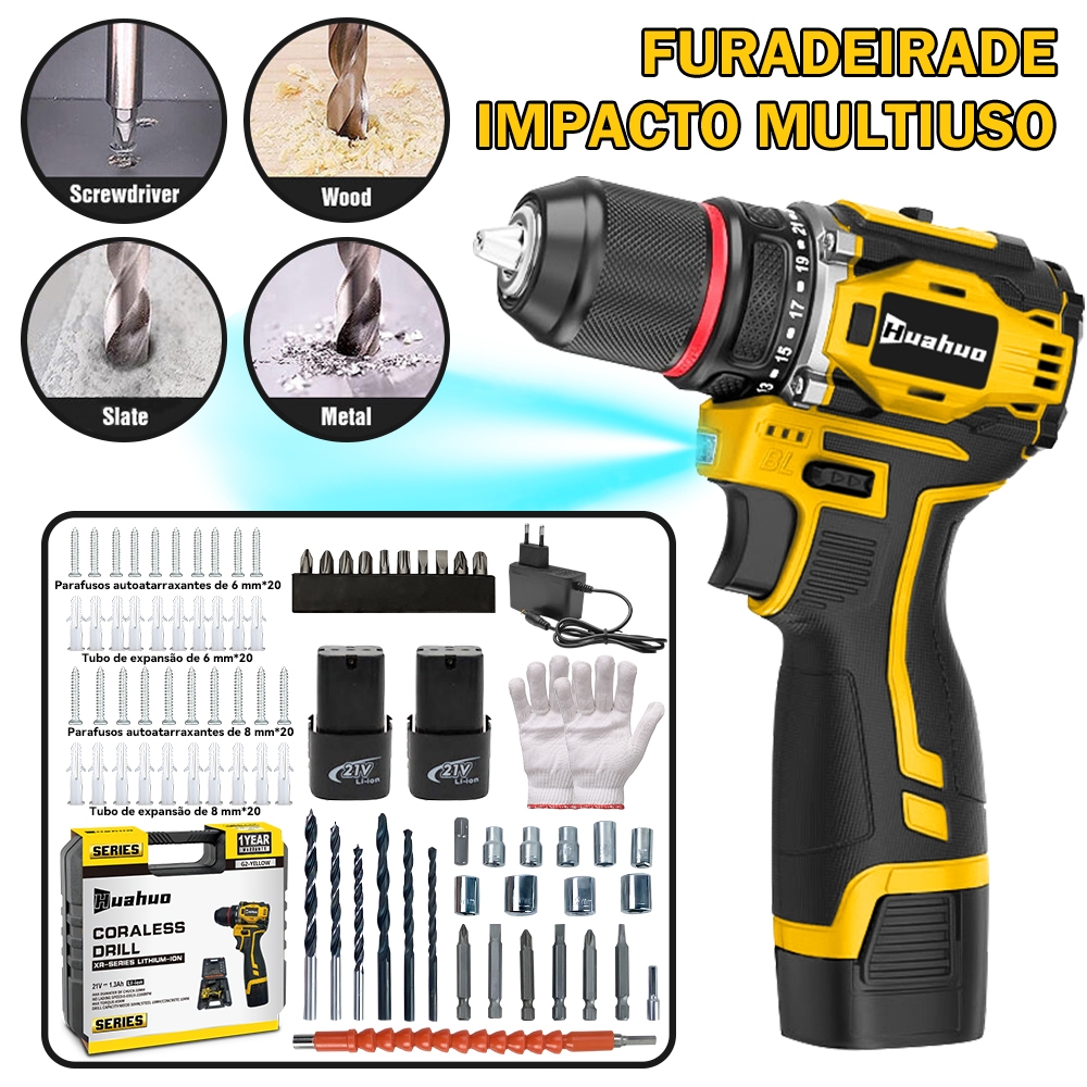 Parafusadeira Furadeira 18V 700W 2 Baterias Com Caixa De Armazenamento 2 Cores Disponíveis Kit Parafusadeira Elétrica