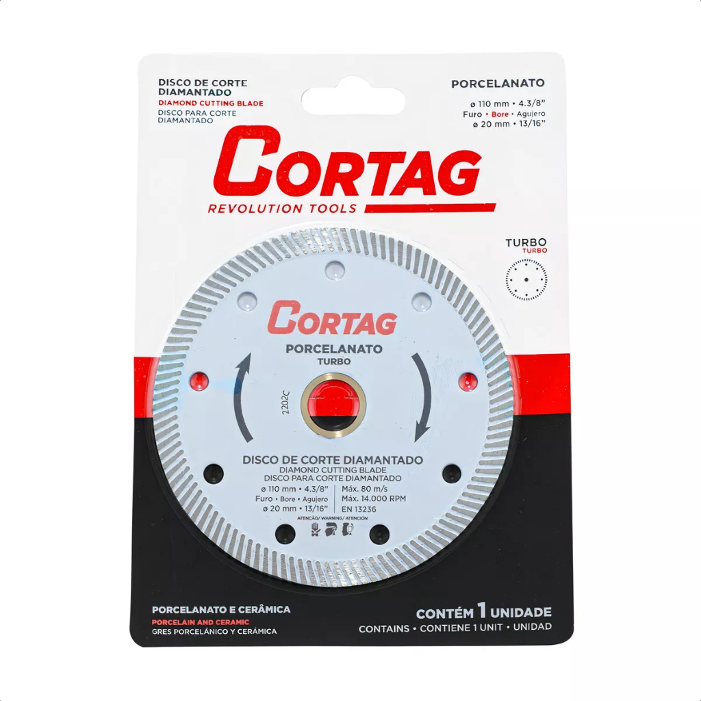 Kit Com 10 Disco de Corte Diamantado Turbo Porcelanato 110mm - Cortag