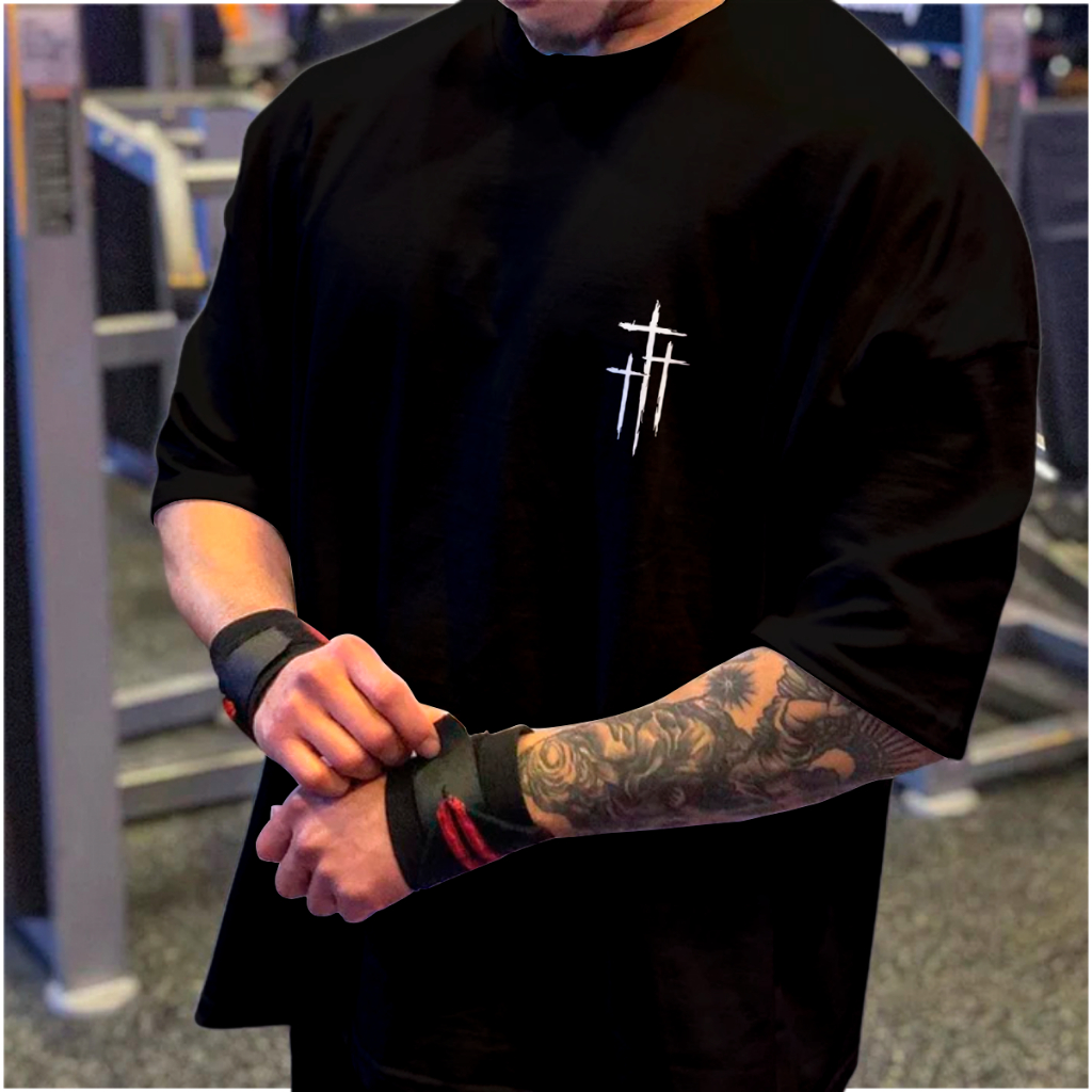 Camiseta Camisa Oversized Gym Academia Motivação Americana Fé Cruzes Algodão Confortável