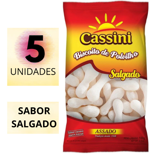 5 Pacotes Biscoito de polvilho Sabor salgado 100g - Cassini -  - SEM GLUTÉM em Oferta na Shopee