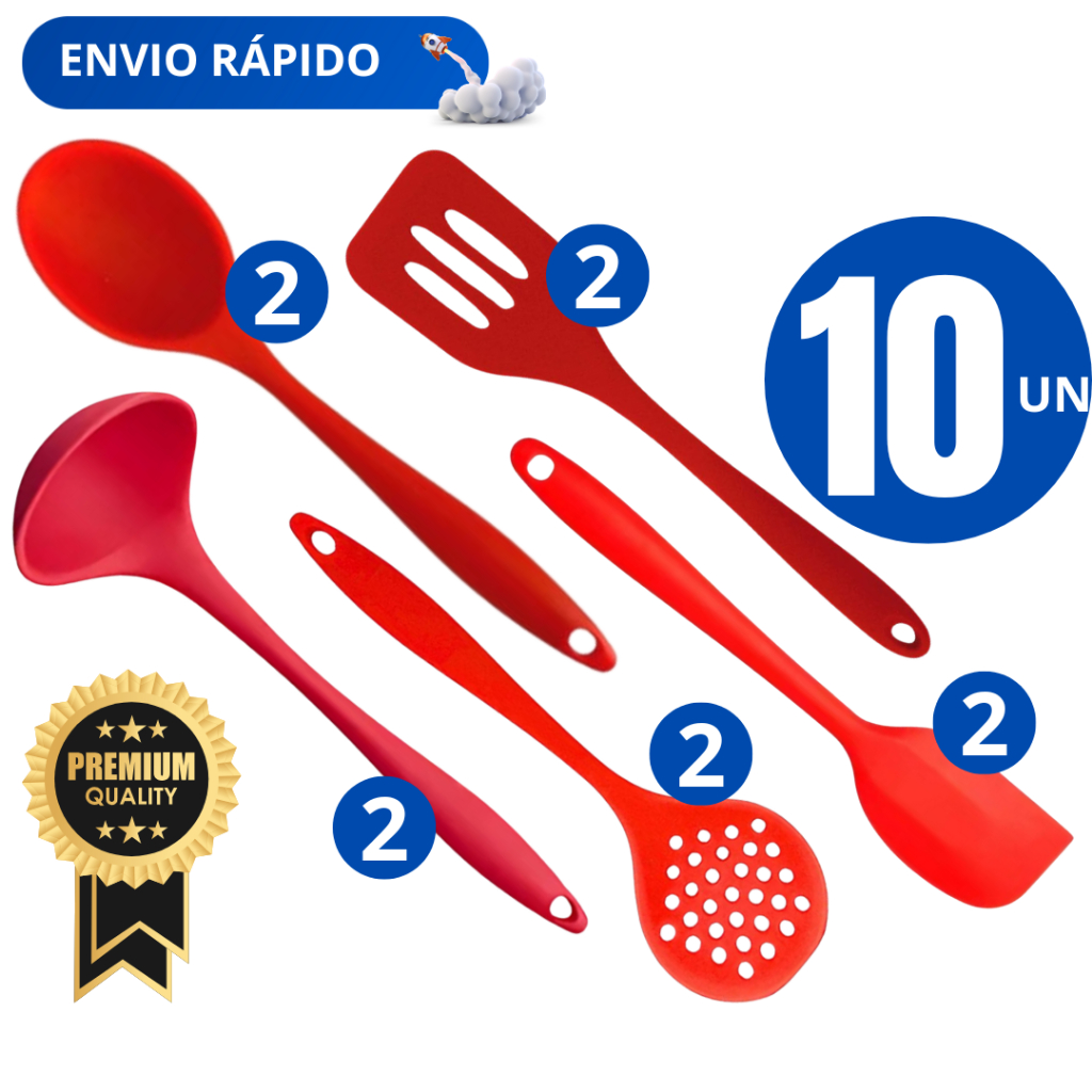 Kit 10 Peças Espatula Reta Espatula Vazada Concha Escumadeira Colher para Cozinha Restaurante Lanchonete
