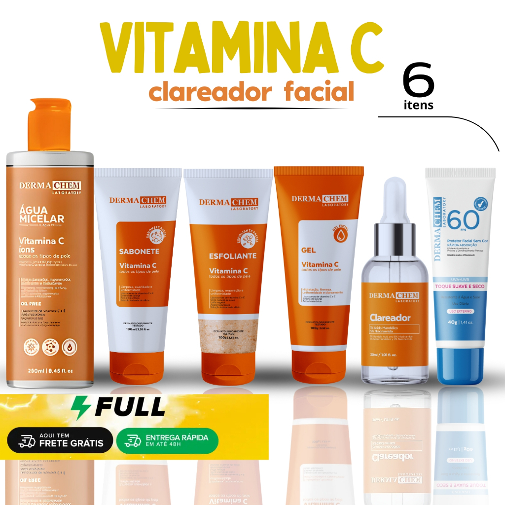 Kit Skin Care Completo Vitamina C Dermachem Autocuidado Clareador de pele Protetor Solar