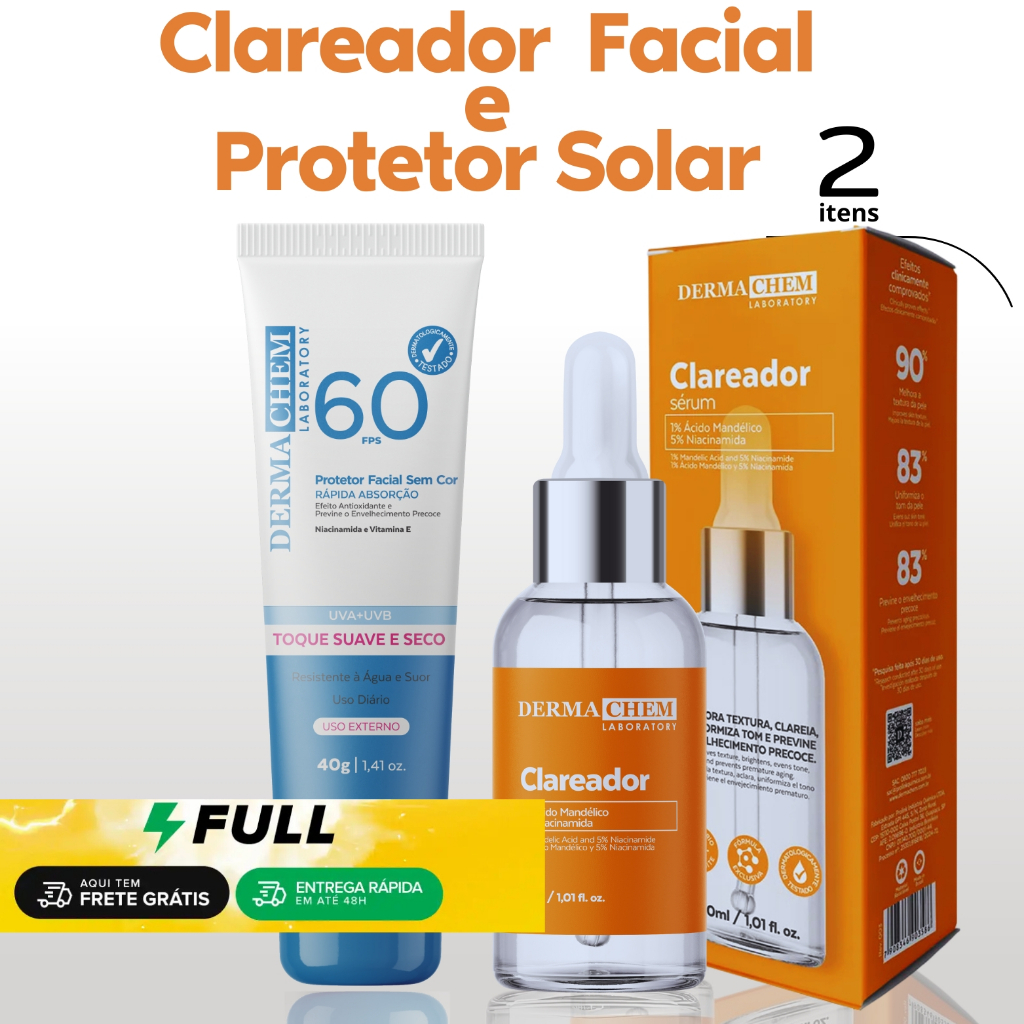 Kit Skin Care Autocuidado Serum Clareador Protero Solar Facial Dermachem