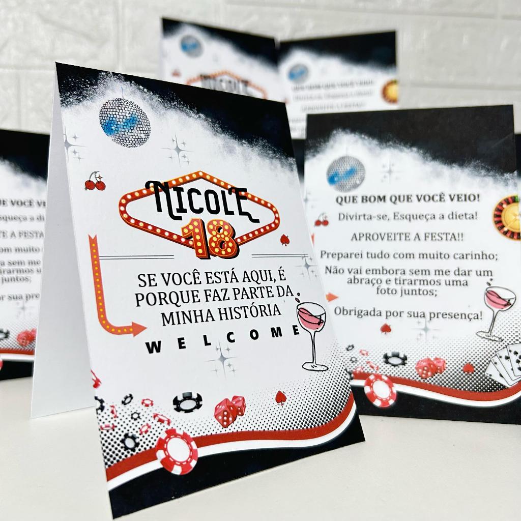 Centro de mesa agradecimento personalizado enfeite plaquinha decoração festa aniversario adulto tema las vegas 18 anos