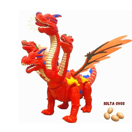 Brinquedo Dragão 4 Cabeças Anda com Asas Som e Luz Bota Ovo - Toys.