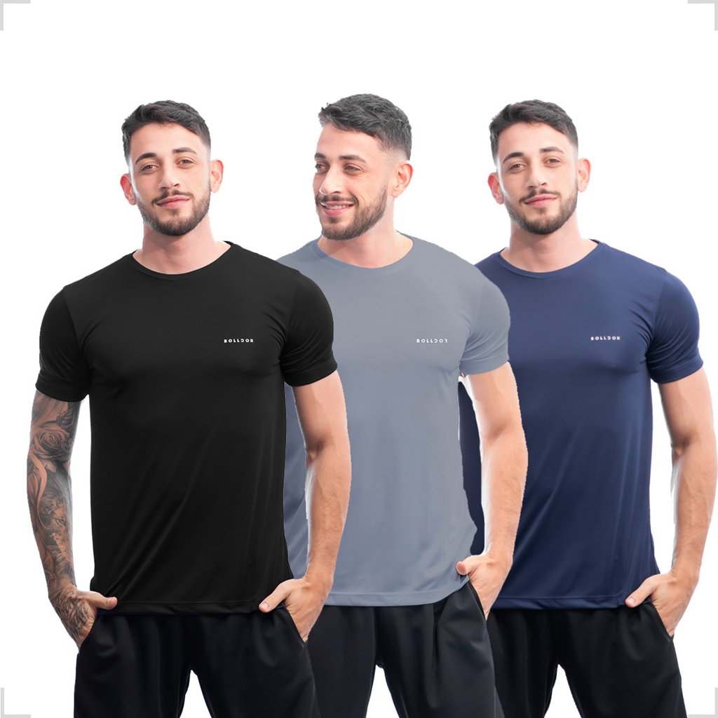 Kit 3 Camisas Masculina Academia Dry Fit Com Proteção UV Lisa Camiseta Academia