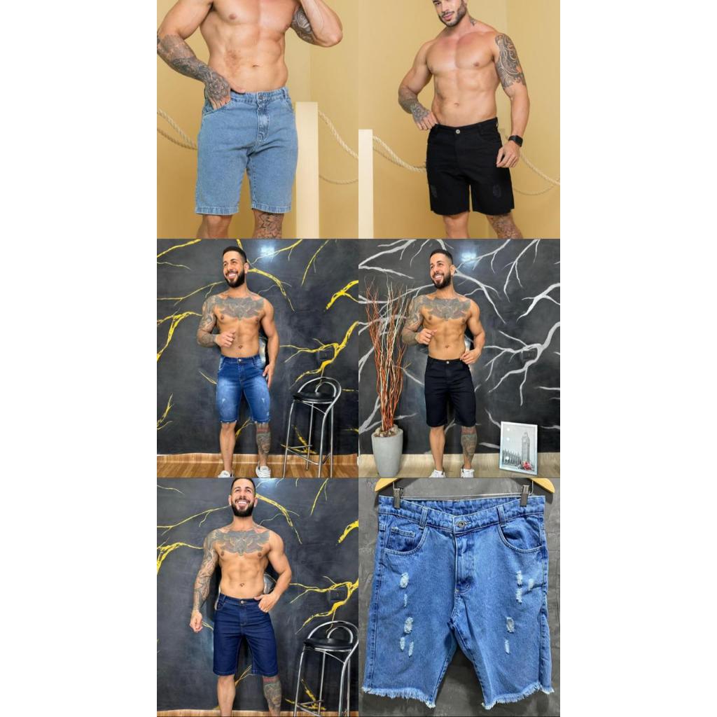 Bermuda Jeans Masculina - Azul claro - Azul Escuro - Preto - Elastano Lycra - Short Jeans Masculino