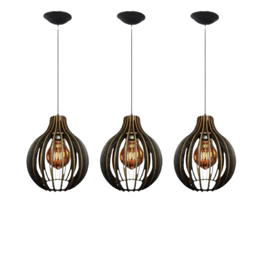 kit 3 Luminária Teto Rustica Lustre Pendente De Madeira Moderno Preto - 3Cqp/Sf em Oferta na Shopee
