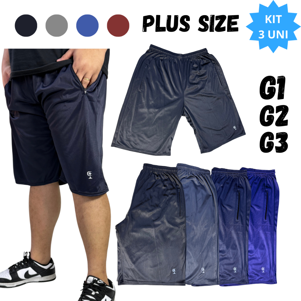 Kit 3 Bermuda Plus Size Dry Fit Refletiva para Academia em Oferta na Shopee