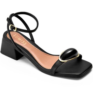 Sandália Feminina Lumiss Confortável Salto Baixo Bloco Enfeite Metalizado Blogueira Preto em Oferta na Shopee