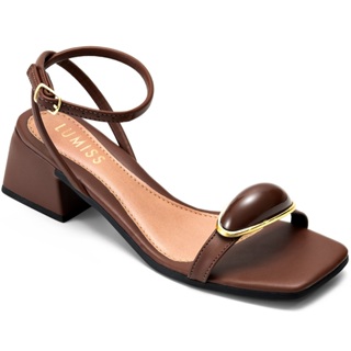 Sandália Feminina Lumiss Confortável Salto Baixo Bloco Enfeite Metalizado Blogueira Marrom em Oferta na Shopee